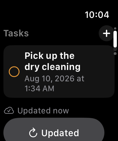 InstaCal Tasks view on a 46 millimeter Apple Watch