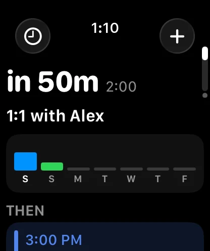 Planner layout: the next event with the week's load underneath