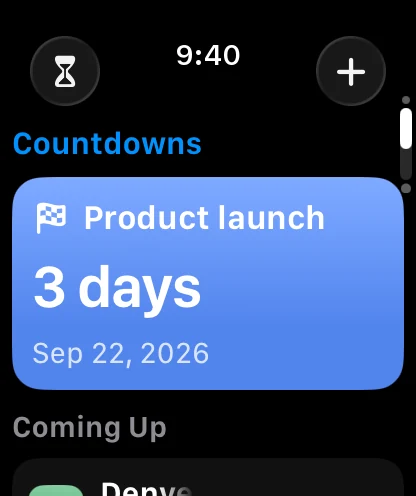 Countdowns page: Product launch in 3 days