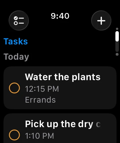 Tasks page with reminders ready to complete