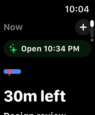 Right Now running on a 40 mm Apple Watch with the same event hierarchy