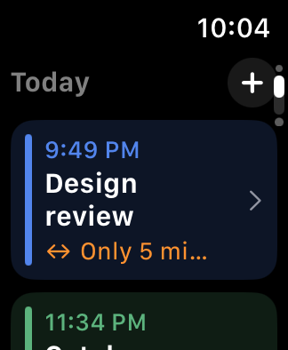 Today running on a 40 mm Apple Watch with two upcoming events