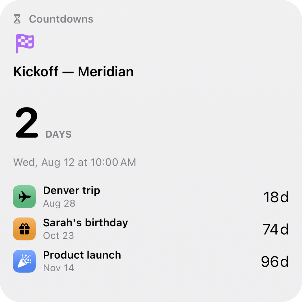 InstaCal Countdowns large widget with upcoming dates