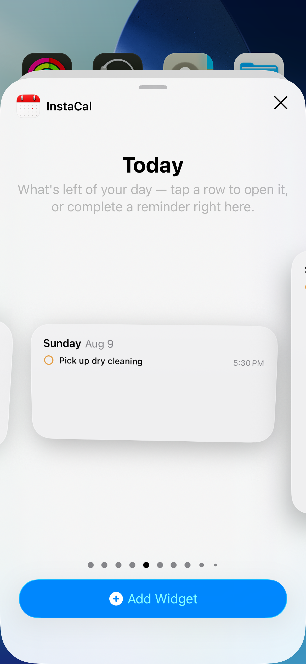 InstaCal Today widget in light appearance