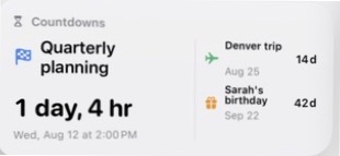 Actual InstaCal Countdowns medium widget from the iOS WidgetKit picker