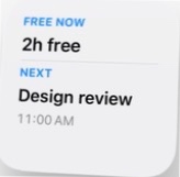 Actual InstaCal Now and Next small widget from the iOS WidgetKit picker