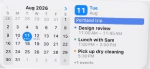 Actual InstaCal Up Next and Calendar medium widget from the iOS WidgetKit picker